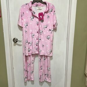 NWT XL MUNKI MUNKI PINK SNOOPY CHRISTMAS PAJAMAS CANDY CANES & PEPPERMINTS